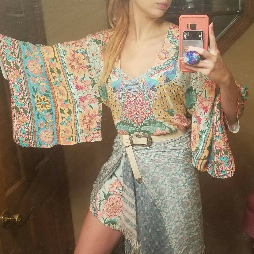 $160P Spell Designs Gypsy Peacock Romper Med BNWT